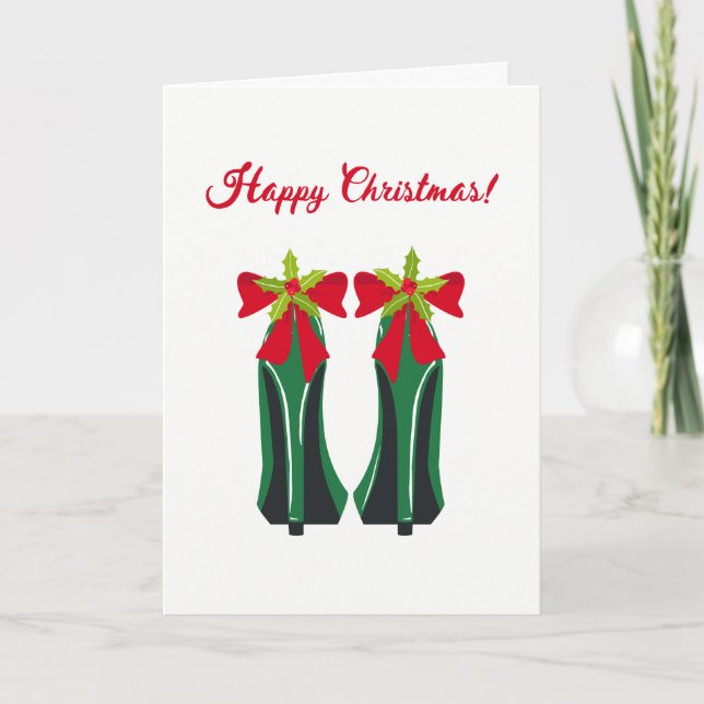 Green High Heels with Christmas Bows Holiday Card (Front)