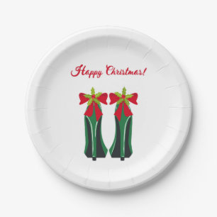 Green High Heels with Christmas Bows Paper Plate