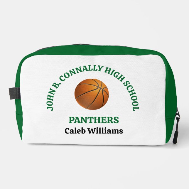 Green High School Basketball Player Personalised Dopp Kit (Front)