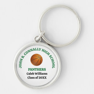 Green High School Basketball Player Personalised Key Ring