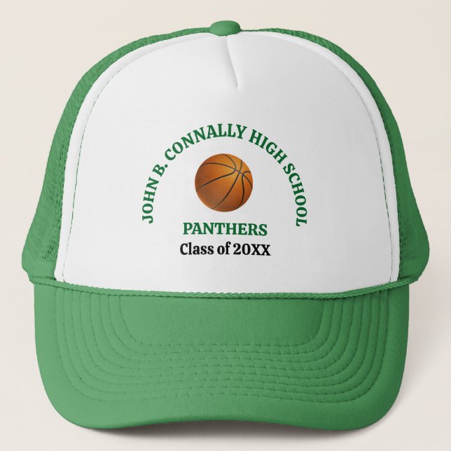 Green High School Basketball Player Personalised Trucker Hat (Front)