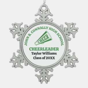 Green High School Cheerleader Personalised Snowflake Pewter Christmas Ornament