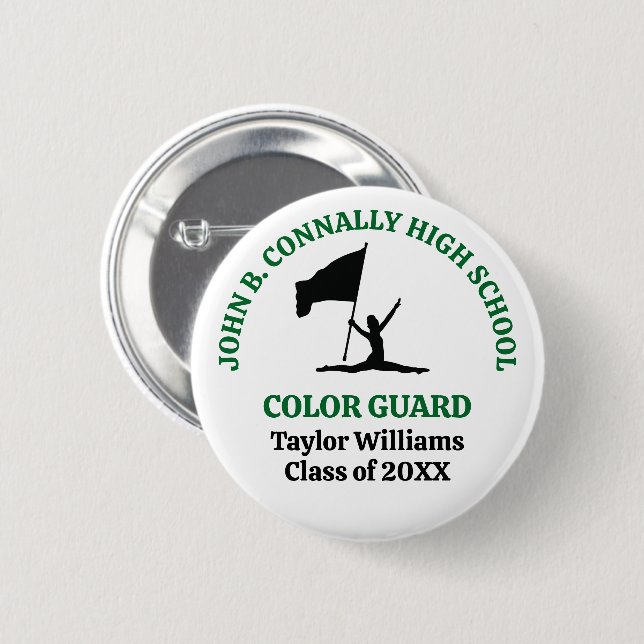 Green High School Colour Guard Personalised 6 Cm Round Badge (Front & Back)