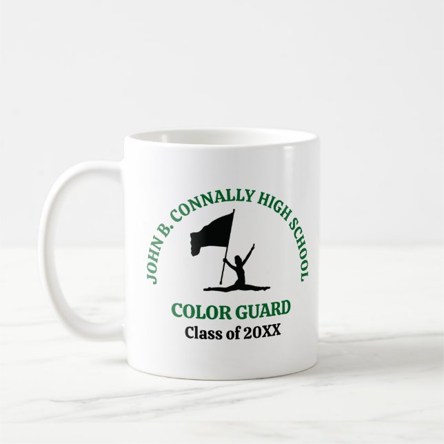 Green High School Colour Guard Personalised Coffee Mug (Left)
