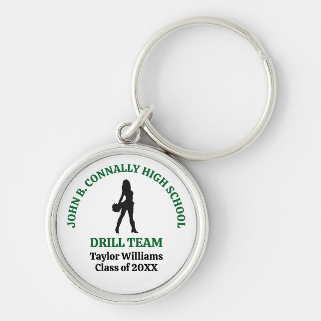 Green High School Drill Team Dancer Personalised Key Ring (Front)