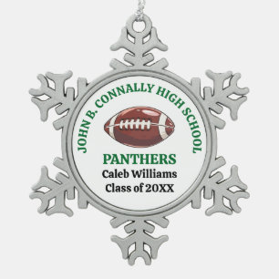 Green High School Football Player Personalised Snowflake Pewter Christmas Ornament