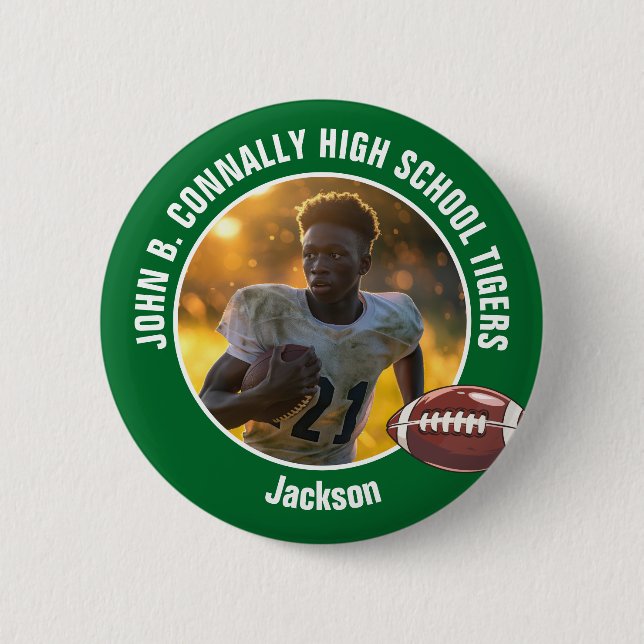 Green High School Football Player Photo 6 Cm Round Badge (Front)