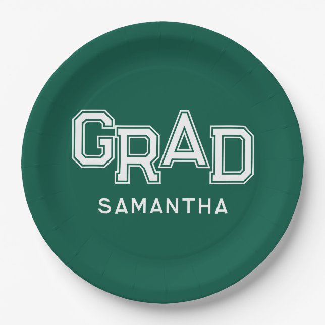 Green High School Grad Custom Name Graduation Paper Plate (Front)