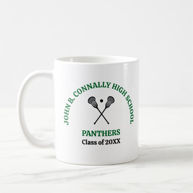 Green High School Lacrosse Team Personalised Coffee Mug (Left)