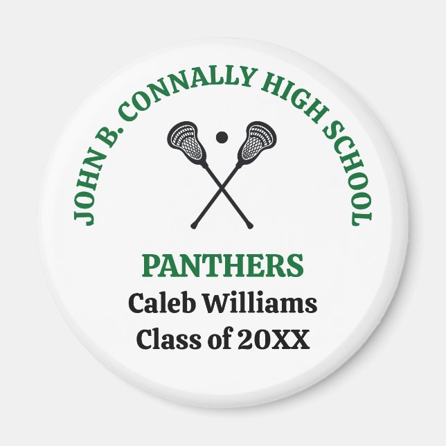 Green High School Lacrosse Team Personalised Magnet (Front)