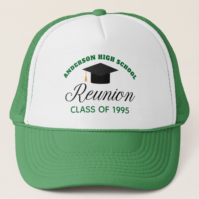 Green High School Reunion Party Custom Alumni Trucker Hat (Front)