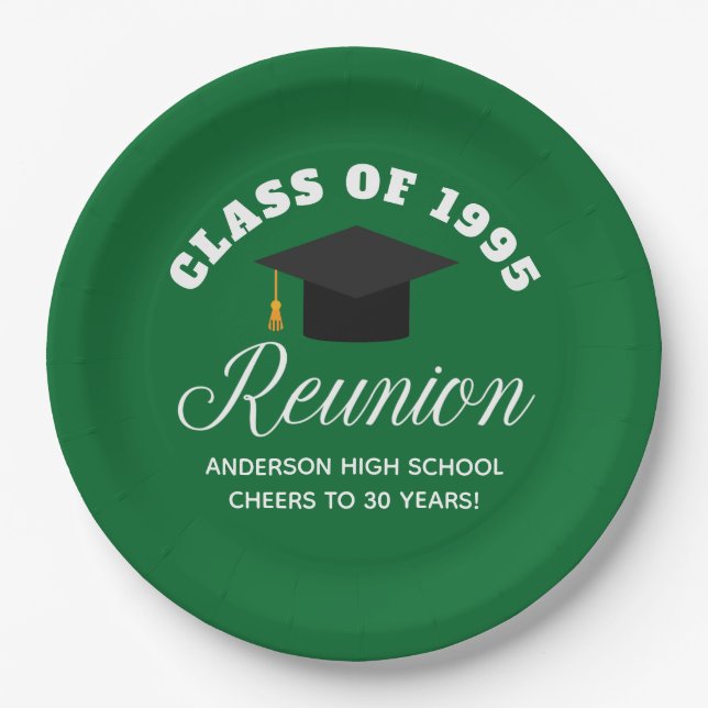 Green High School Reunion Personalised Party Paper Plate (Front)