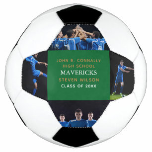 Green High School Senior 4 Photo Cool Personalized Soccer Ball