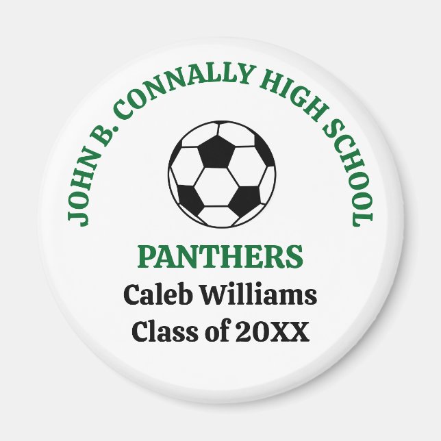 Green High School Soccer Team Personalised Magnet (Front)