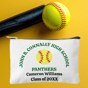 Green High School Softball Player Personalised Accessory Pouch
