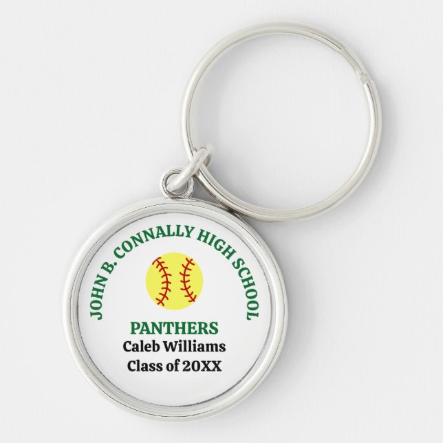 Green High School Softball Player Personalised Key Ring (Front)