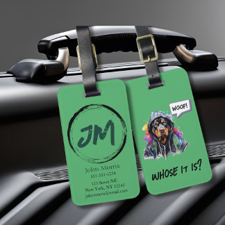 Green Hip Hop Rottweiler Luggage Tag