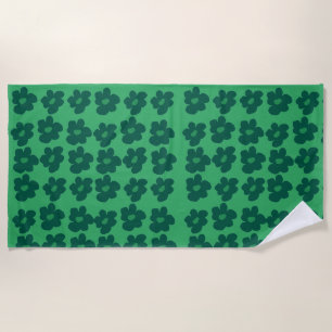 Green Hippie Flowers  Beach Towel
