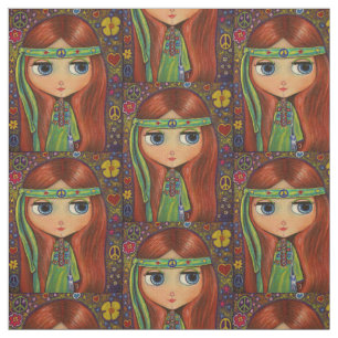 Green Hippie Girl Peace Sign Flowers Headband Fabric