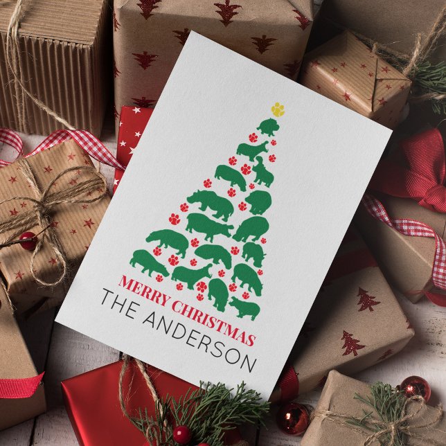 Green Hippo Christmas Tree Red Paw Card (Creator Uploaded)