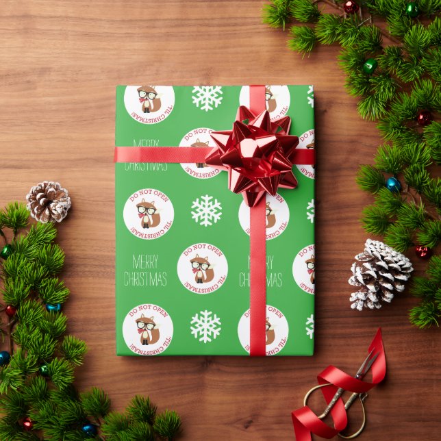 Green Hipster Holiday Fox Personalised Wrapping Paper (Holiday Gift)