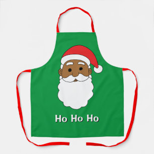 Green Ho Ho Ho African American Santa Claus Family Apron