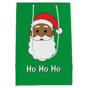 Green Ho Ho Ho African American Santa Claus Family Medium Gift Bag