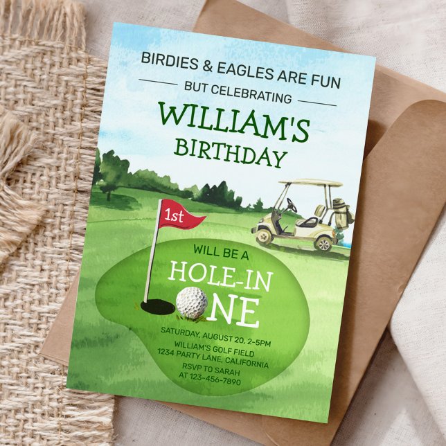 Green Hole-In-One Golf 1st Birthday Par-tee Invitation (Creator Uploaded)
