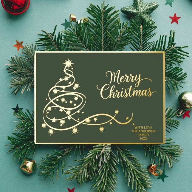 Green Holiday Card Gold Christmas Tree Photo (Creator Uploaded)