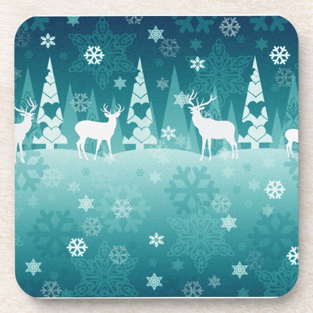 Green Holiday Coasters Forest with Deer and Snow (Front)