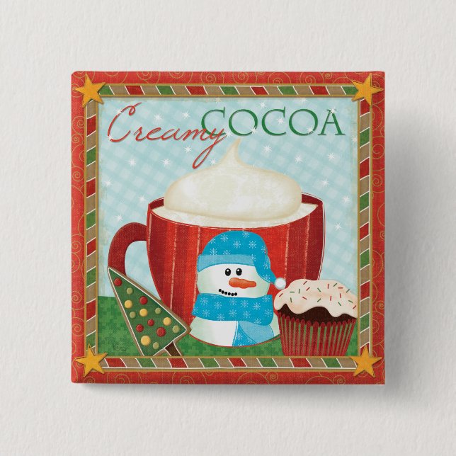 Green Holiday Cup with Hot Cocoa 15 Cm Square Badge (Front)