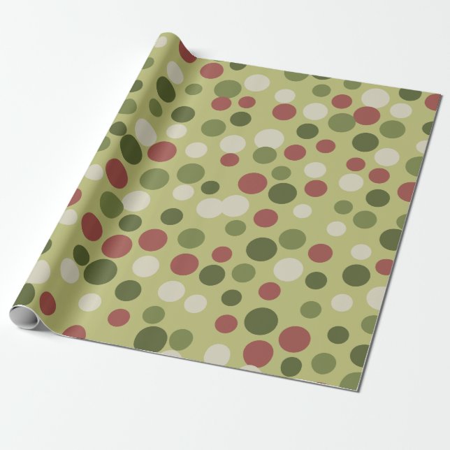 Green Holiday Dots Wrapping Paper (Unrolled)