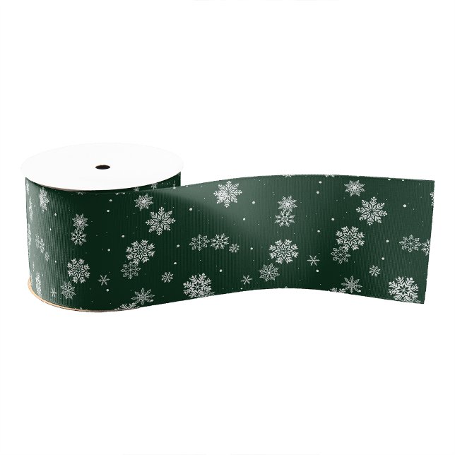 Green Holiday Grosgrain Ribbon (Green and White Snowflakes Christmas Holiday Grosgrain Ribbon
)