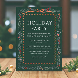 Green Holiday Party Bow Festive Christmas Invitation