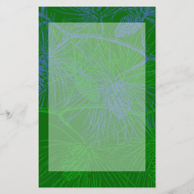 Green Holiday Pine Pattern Plain Stationery (Front)