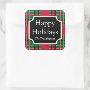 Green Holiday Plaid Christmas Present Stickers