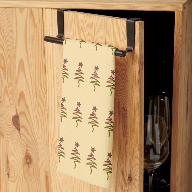 Green Holiday Scribble Tree + Star Cream    Tea Towel (Thirds Fold)