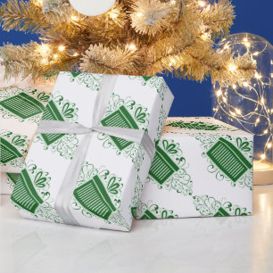 Green Holiday Swirls Present Wrapping Paper