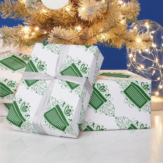Green Holiday Swirls Present Wrapping Paper (Holidays)