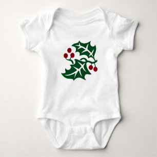 Green Holly and Red Berries Christmas Holiday Baby Bodysuit