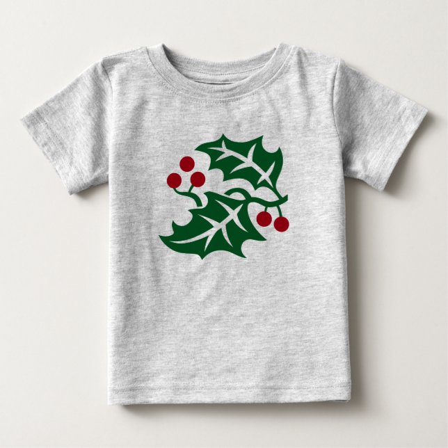 Green Holly and Red Berries Christmas Holiday Baby T-Shirt (Front)