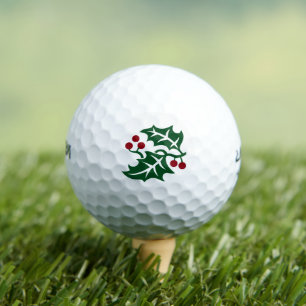 Green Holly and Red Berries Christmas Holiday Golf Balls