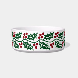 Green Holly and Red Berries Christmas Pattern Bowl