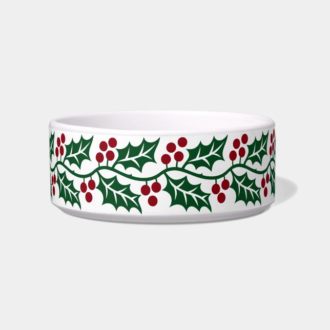 Green Holly and Red Berries Christmas Pattern Bowl (Front)