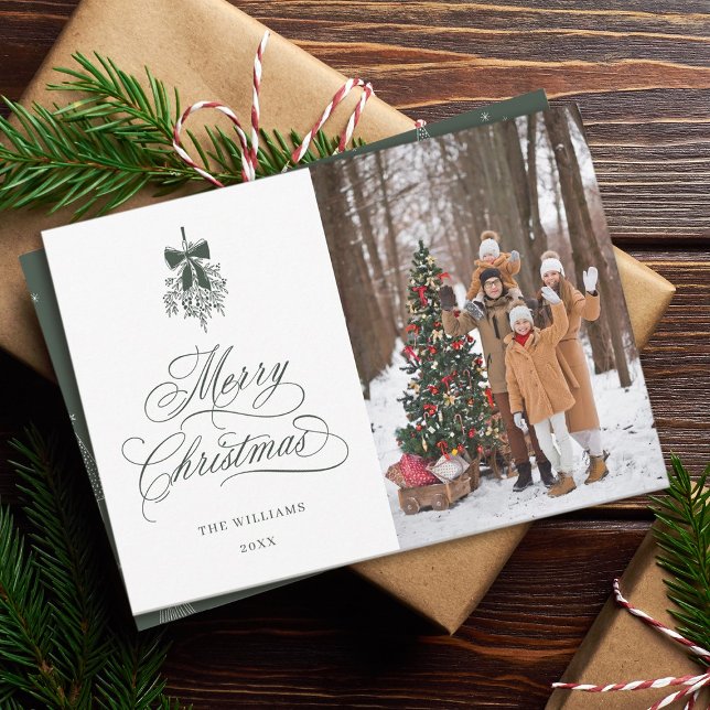 Green Holly Berry Bouquet Christmas Photo Flat Holiday Card (Creator Uploaded)