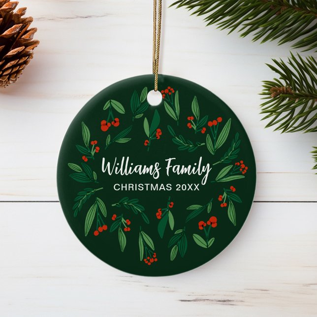 Green Holly Berry Personalized 2025 Christmas Ceramic Tree Decoration (Creator Uploaded)