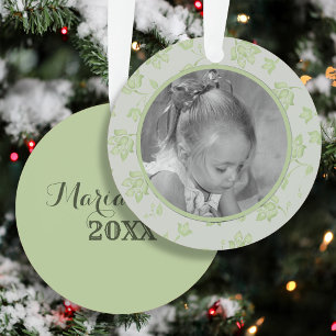 Green Holly Kids Photo Personalised Christmas Metal Tree Decoration