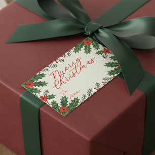 Green Holly Leaves and Red Berry Merry Christmas Rectangular Sticker