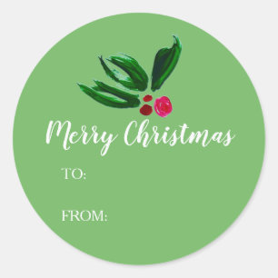 Green Holly Merry Christmas To From Gift Classic Round Sticker