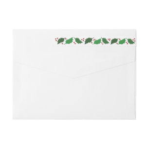 Green Holly & Red Berry Christmas Holiday Wrap Around Label
